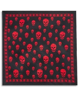 McQueen Skull Pleated Silk Scarf - Red