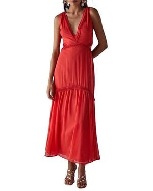 Warehouse Chiffon Fringe Trim Cut Out Maxi Dress - Red