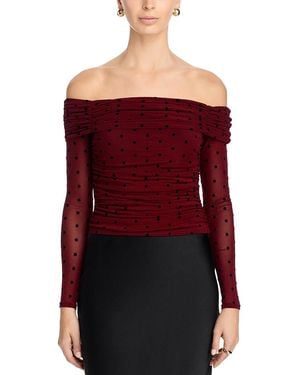 Aqua Off The Shoulder Polka Dot Mesh Top - Red