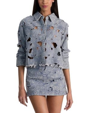 Alice + Olivia Finely Laser Cut Denim Shirt - Gray