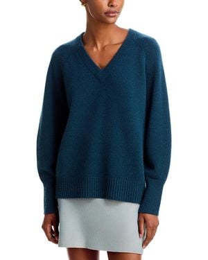 C by Bloomingdale's Cashmere V Neck Raglan Balloon Sleeve Sweater - Blue