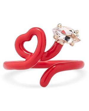 Bea Bongiasca 9K Hearts Rock Crystal & Enamel Heart Ring - Red