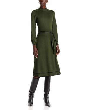 Tahari Contrast Trim Belted Dress - Green