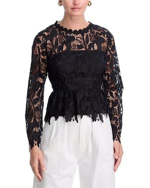 Aqua Floral Lace Long Sleeve Top - Black