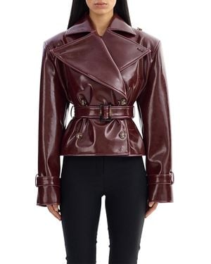 Lamarque Ladies Belted Faux Leather Jacket - Red