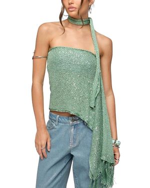 Edikted Two Piece Sequin Knit Scarf Top - Green