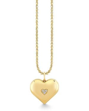 Sydney Evan 14K Diamond Wallpaper Heart Locket Necklace, 16 - Metallic