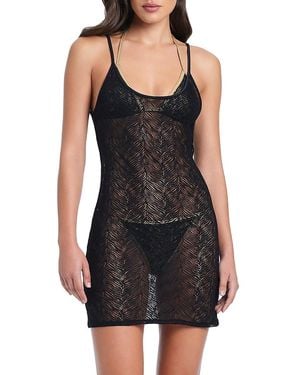 Red Carter Crochet Mini Dress Swim Cover-Up - Black