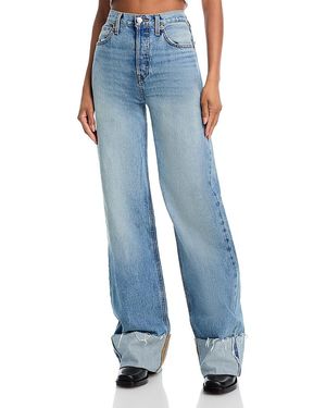 RE/DONE High Rise Wide Leg Cuffed Jeans - Blue
