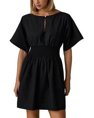 Faherty Coastal Poplin Elia Mini Smocked Dress - Black
