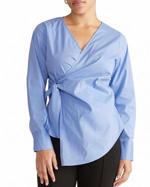 UNIVERSAL STANDARD Plus Beacon Stretch Poplin Wrap Shirt - Blue