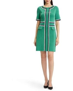 Ming Wang Button Detail Contrast Trim Soft Knit Dress - Green