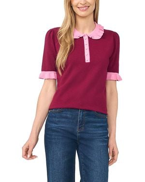 Cece Cotton Ruffle Collar Polo Sweater - Red