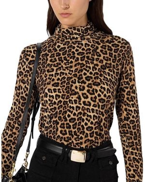 Gerard Darel Helene Mock Neck Leopard Print Top - Brown