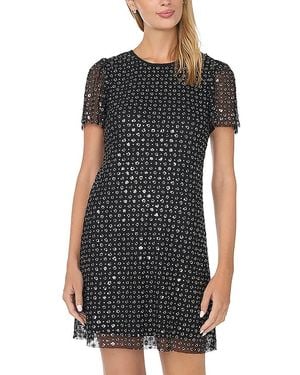 Cece Printed Round Neck Mini Shift Dress - Black