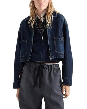 Prada Cropped Denim Blouson Jacket - Blue