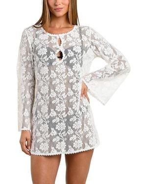 Sunshine 79 Celestial Petals Bell Sleeve Mini Dress Cover Up - White