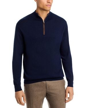 Peter Millar Autumn Crest Suede Trim Quarter Zip Sweater - Blue