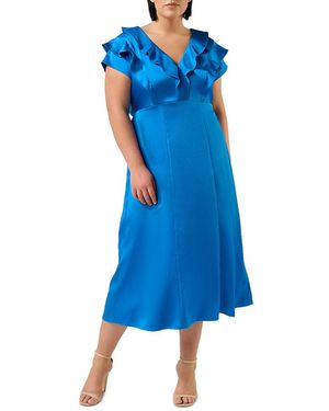 Estelle Poseidon Ruffle Neck Midi Dress - Blue