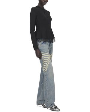 McQueen Woven Lace Trim Cardigan Sweater - Black
