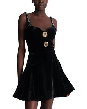 Balmain Embellished Strappy Velvet Dress - Black