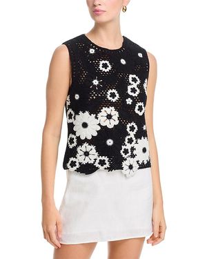 Aqua Floral Crochet Tank Top - Black
