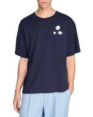 Sandro Flower Flock Graphic T-Shirt - Blue