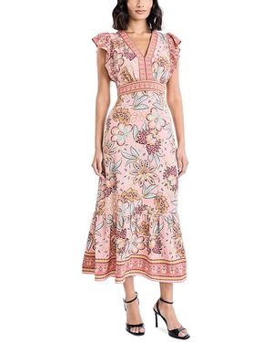 Donna Morgan V Neck Flutter Sleeve Dress - Pink