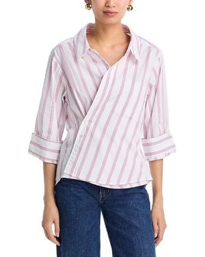 CISSA 3/4 Sleeve Asymmetric Wrap Shirt - White