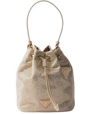 Prada Mini Crystal-Studded Satin Bag - Natural