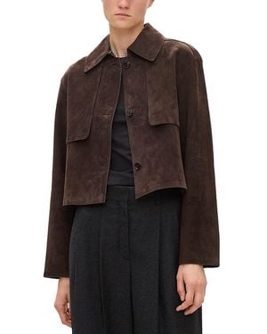 Theory Reece Cropped Leather Trench Coat - Brown