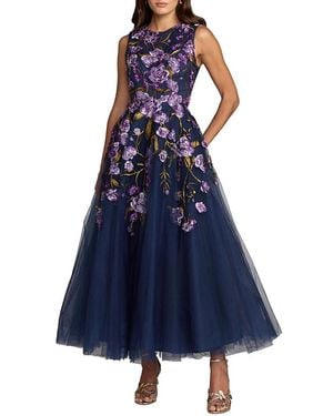Mac Duggal Embroidered Sleeveless A-Line Midi Dress - Blue
