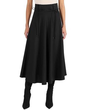 Santorelli Aster Full Midi Skirt With Leather Lacing Detail - Black