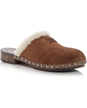 Miu Miu Moccasters Shearling Clogs - Brown