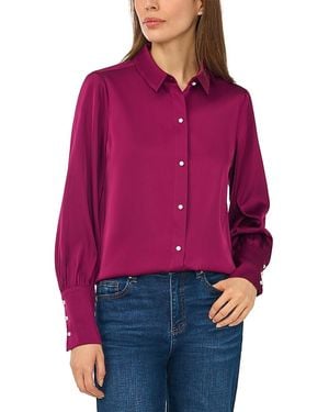 Cece Satin Faux Pearl Button Blouse - Red