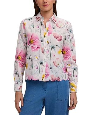 Foxcroft Scarlett Scalloped Hem Shirt - Red