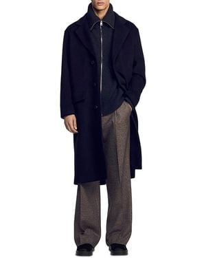 Sandro William Heather Wool Blend Long Coat - Blue