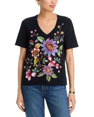 Johnny Was Aivy Raw Hem V Neck Tee - Black