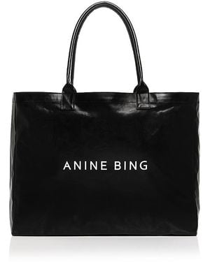 Anine Bing Leo Large Coated Canvas Tote Bag - Black