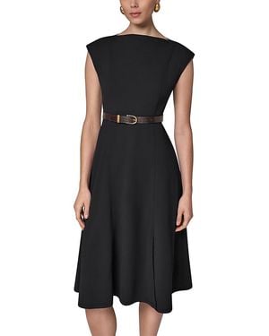 Donna Karan Cap Sleeve Boat Neck Belted A Line Dress - Black