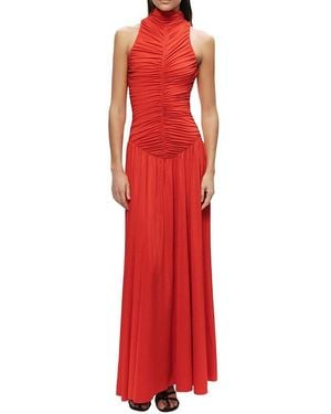 Nocturne Ruched High-Neck Maxi Dress - Red