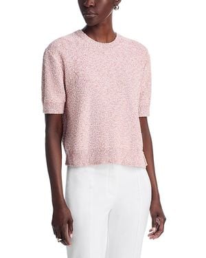 Theory Cropped Tweed Short Sleeve Sweater - Red