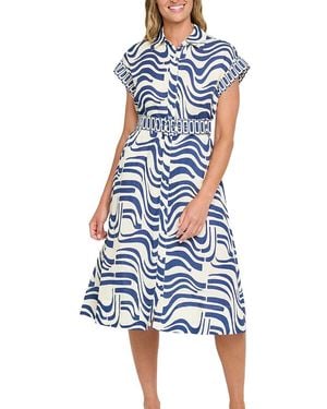 Hermoza Alba Linen Belted Dress - Blue