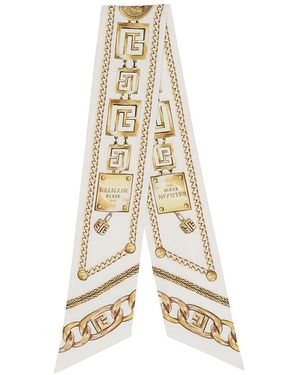 Balmain Printed Silk Bandana With Chains Pattern - White