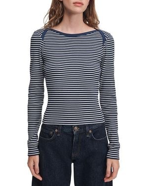 Rag & Bone The Essential Cotton Blend Rib Bateau Top - Blue