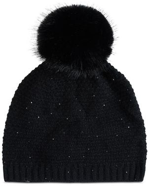 Sofiacashmere Lurex Wave & Pom Pom Knit Hat - Black
