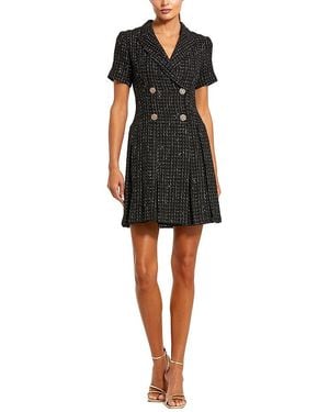 Mac Duggal Short Sleeve V Neck Tweed Blazer Mini Dress - Black