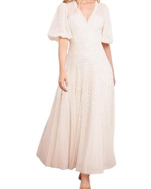 Needle & Thread Scallop Sequin V-Neck Ankle Gown - Natural