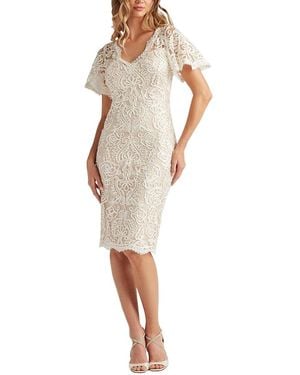 Tadashi Shoji Arnett Embroidered Flutter Sleeve Dress - White