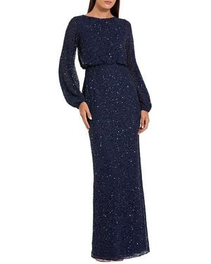 Mac Duggal Sequin Blouson Long Sleeve Gown - Blue